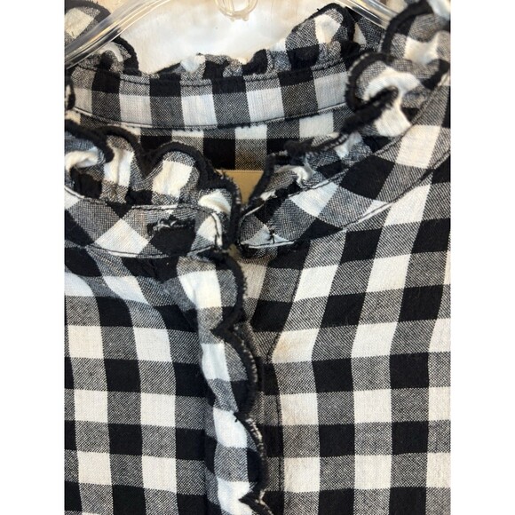 SEZANE Louise Button Up Shirt Black White Gingham 38 Ruffle Cotton Plaid Classic - Picture 14 of 14